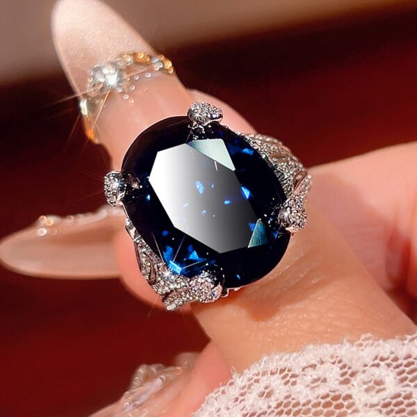 jiezhi4 Majestic Oval Gemstone Ring with Pavé Accents