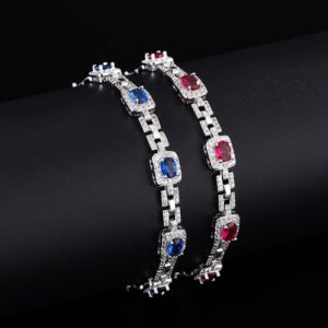 Geometric Halo Gemstone Link Bracelet